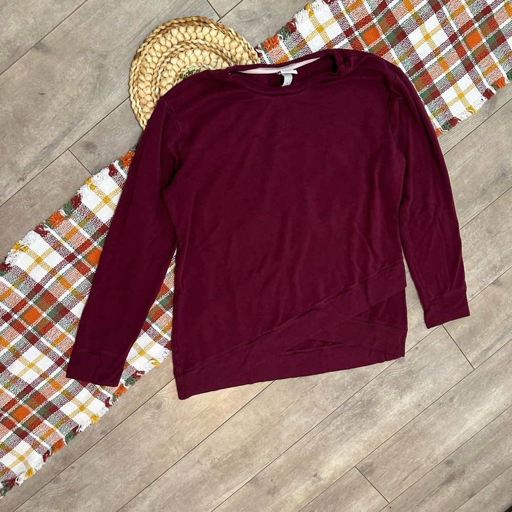 A New Day Women's Long Sleeve Cross-Front Pullover Sweatshirt Burgundy Sz Large - Picture 8 of 15